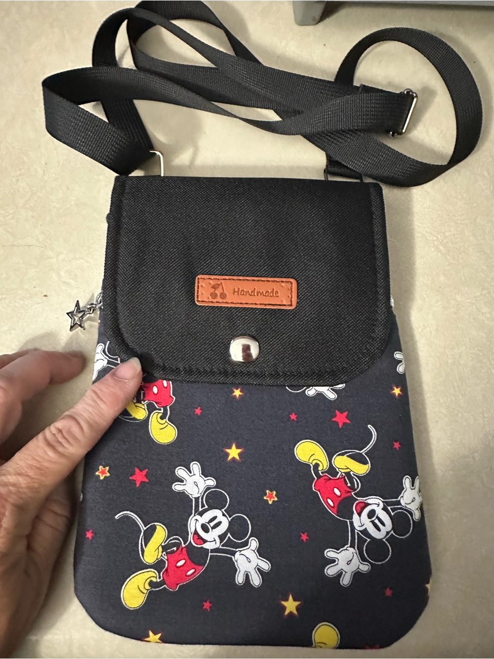 Black Mickey Print Crossbody Bag